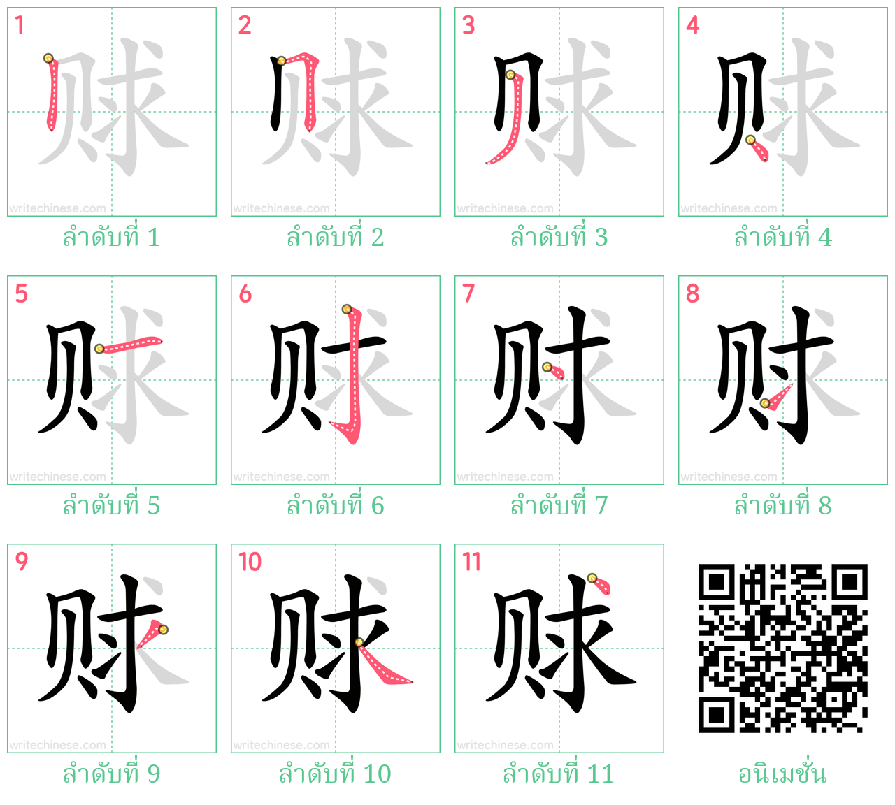 赇 ลำดับการเขียน