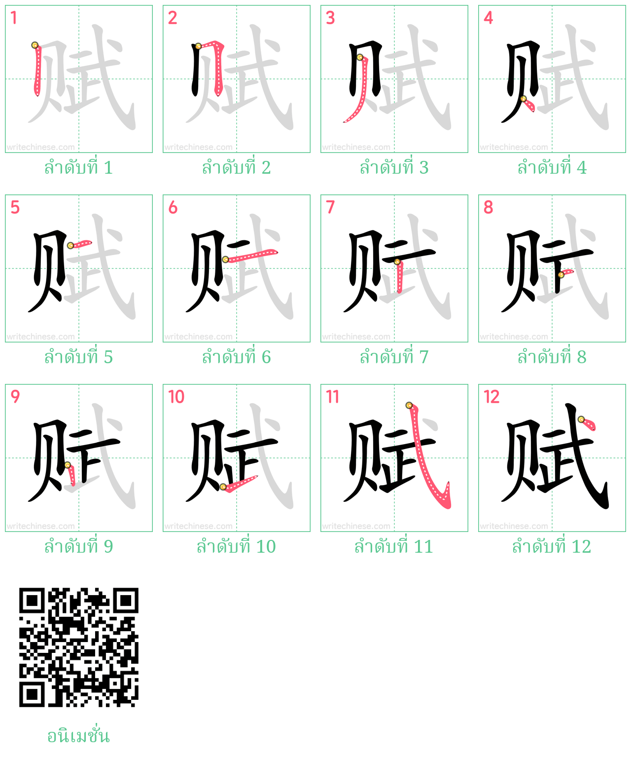 赋 ลำดับการเขียน