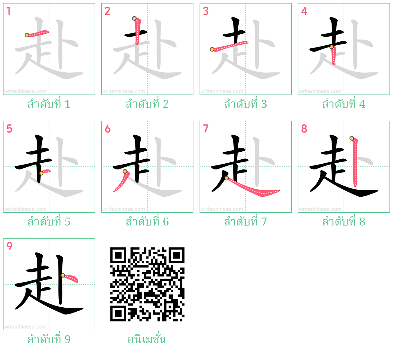 赴 ลำดับการเขียน