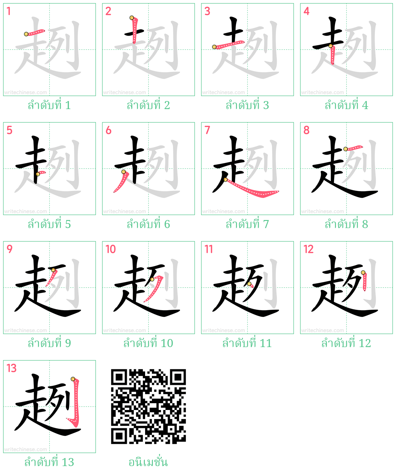 趔 ลำดับการเขียน