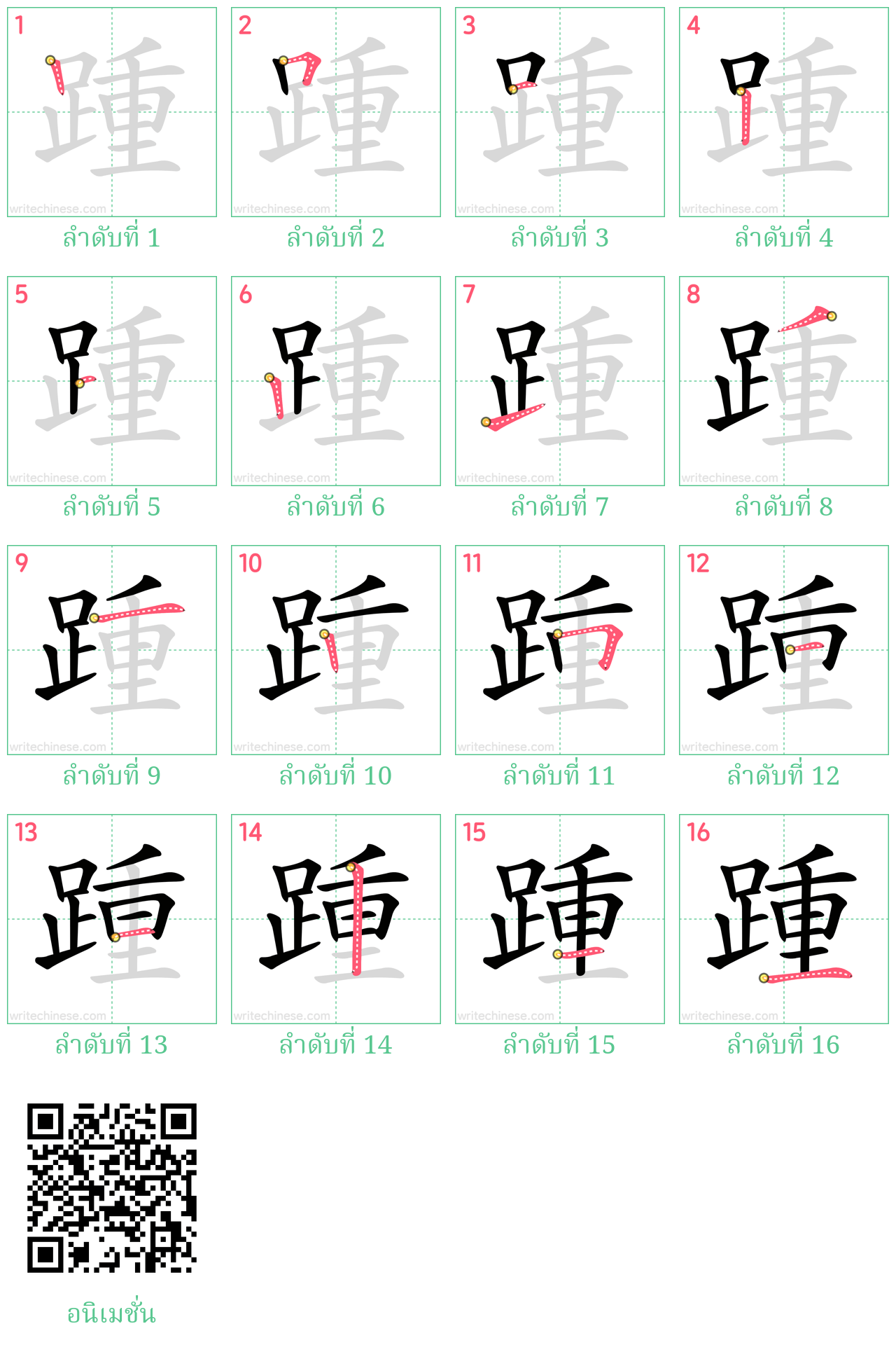 踵 ลำดับการเขียน