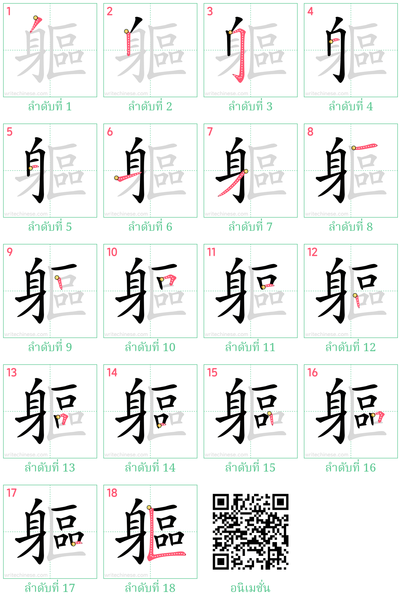 軀 ลำดับการเขียน