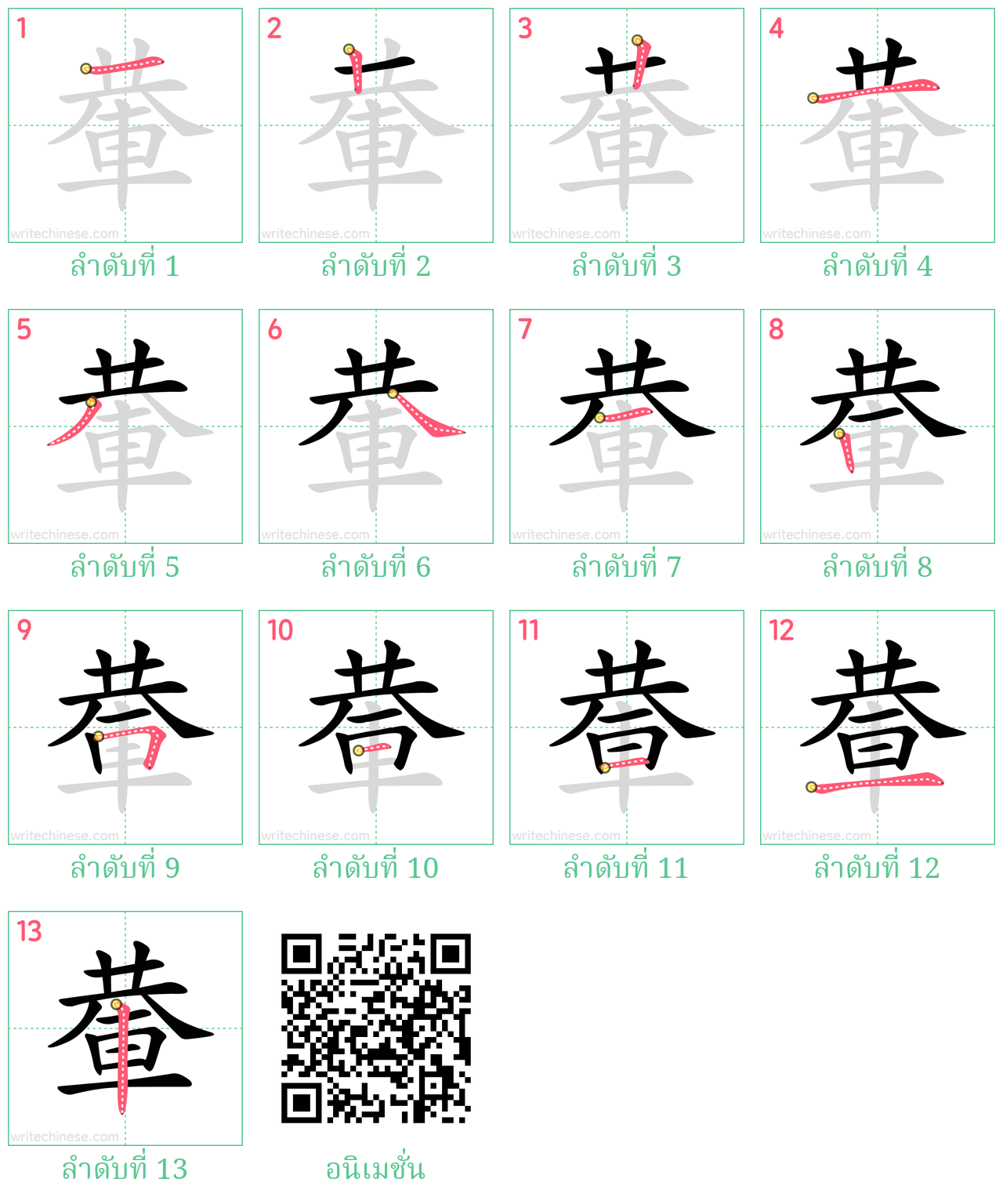 輂 ลำดับการเขียน