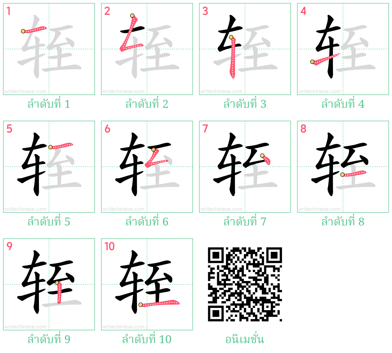 轾 ลำดับการเขียน