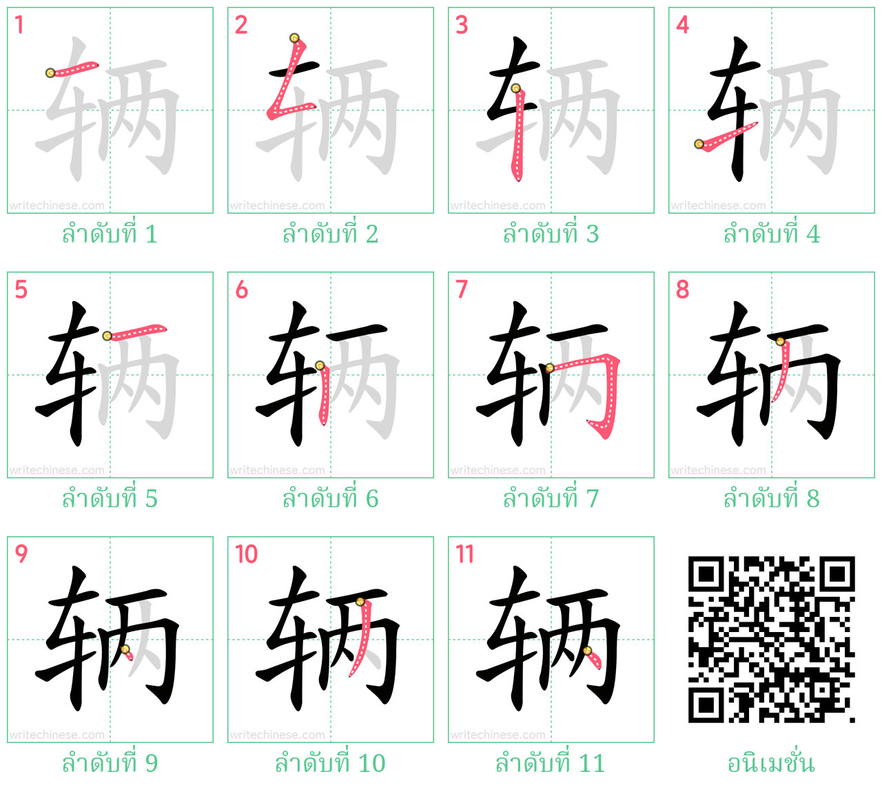 辆 ลำดับการเขียน