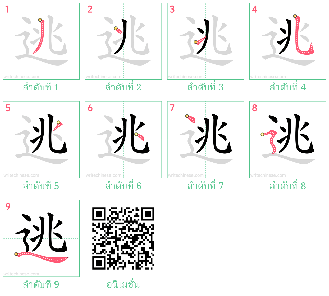 逃 ลำดับการเขียน