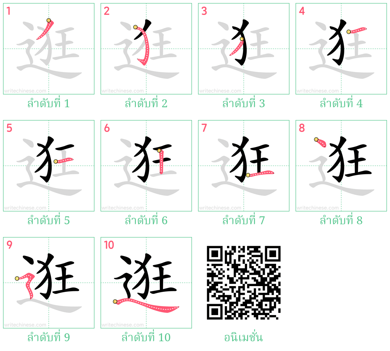 逛 ลำดับการเขียน