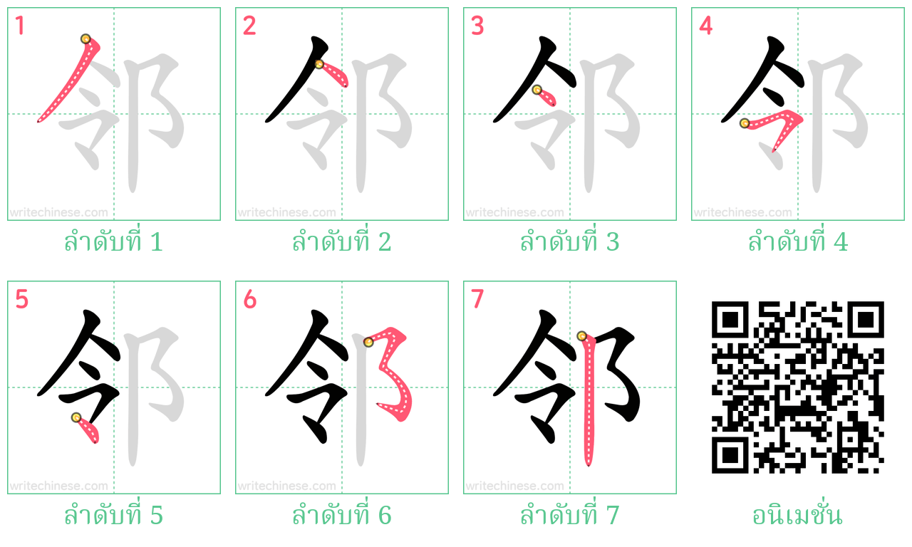 邻 ลำดับการเขียน