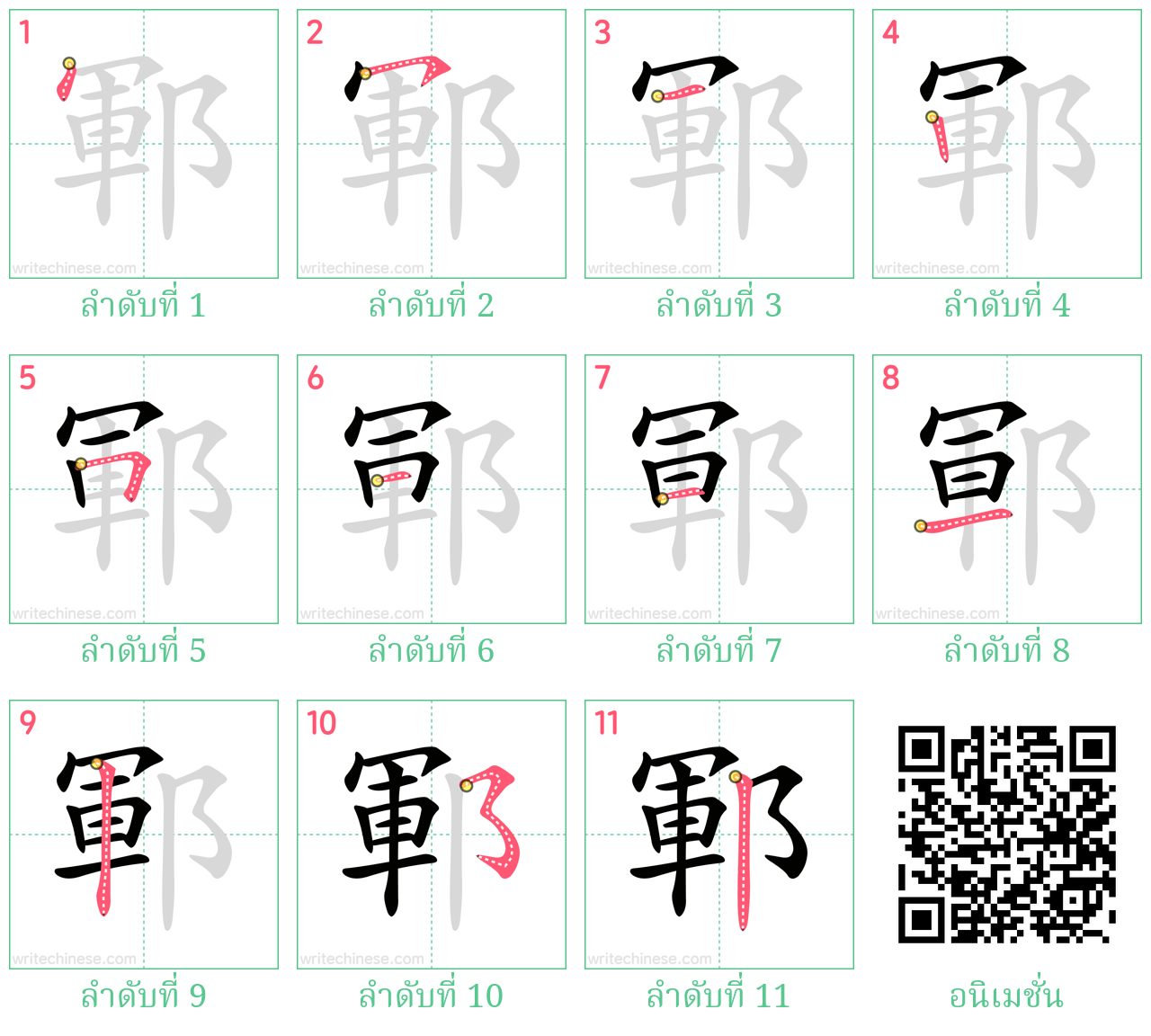 鄆 ลำดับการเขียน