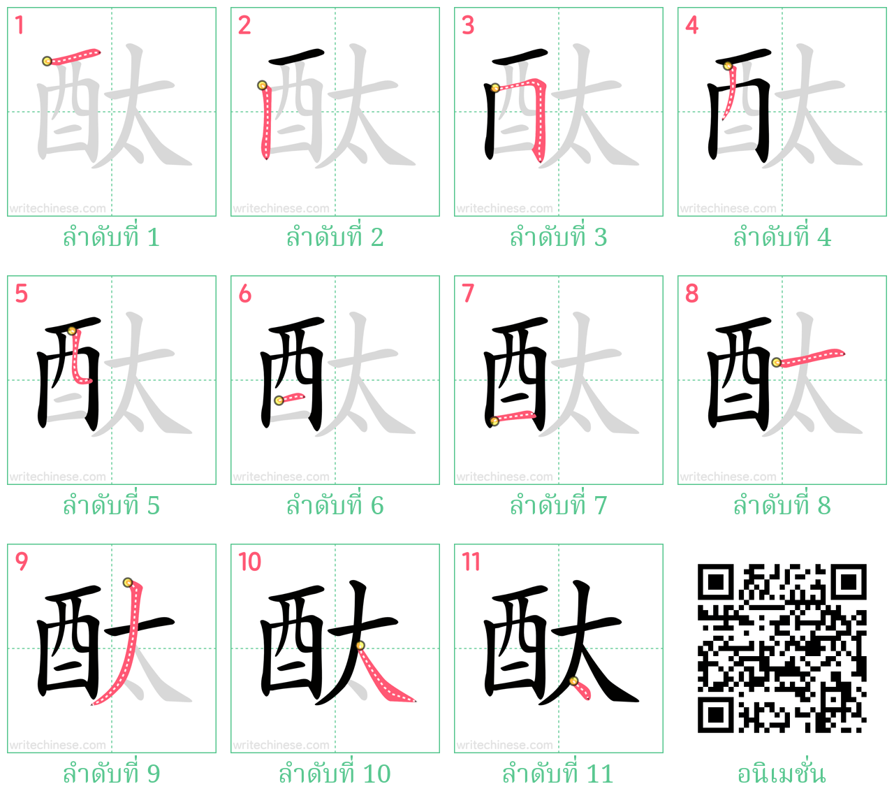 酞 ลำดับการเขียน