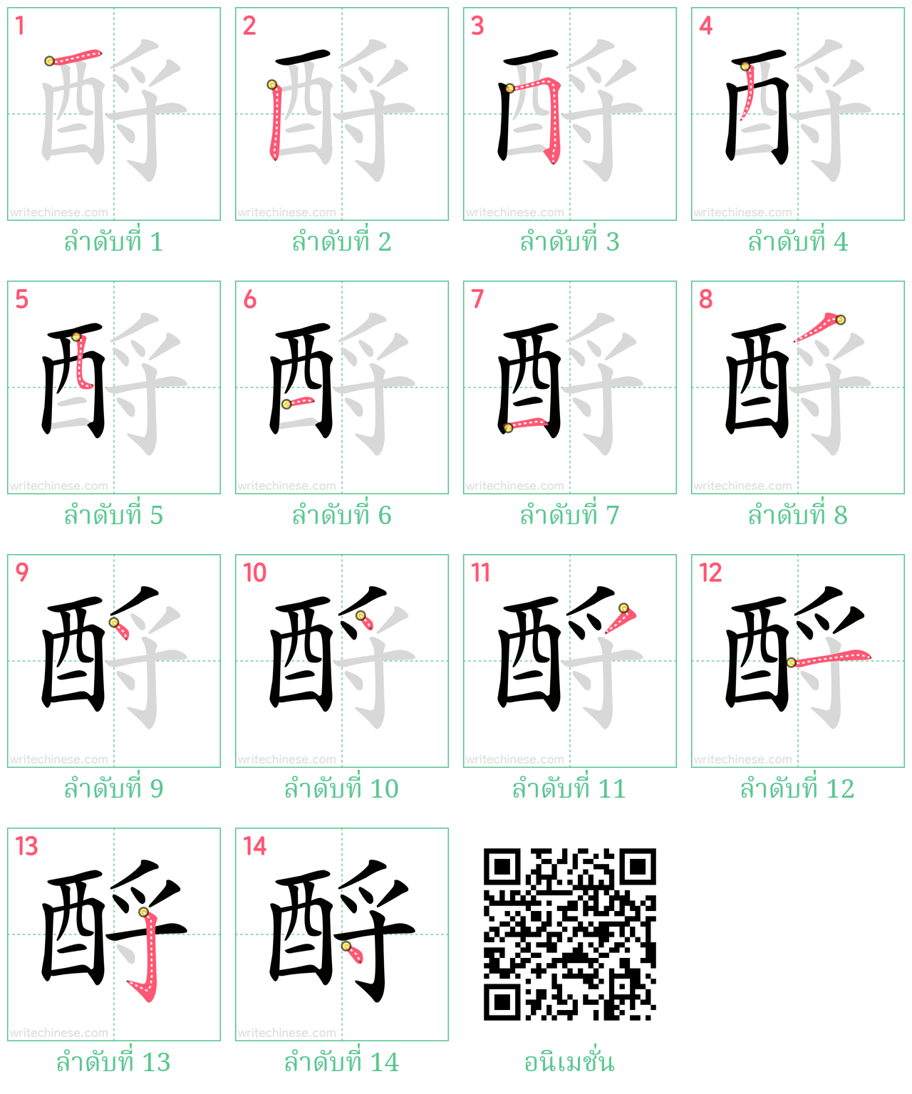 酹 ลำดับการเขียน