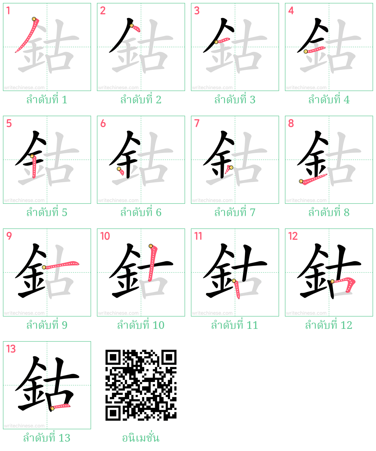 鈷 ลำดับการเขียน