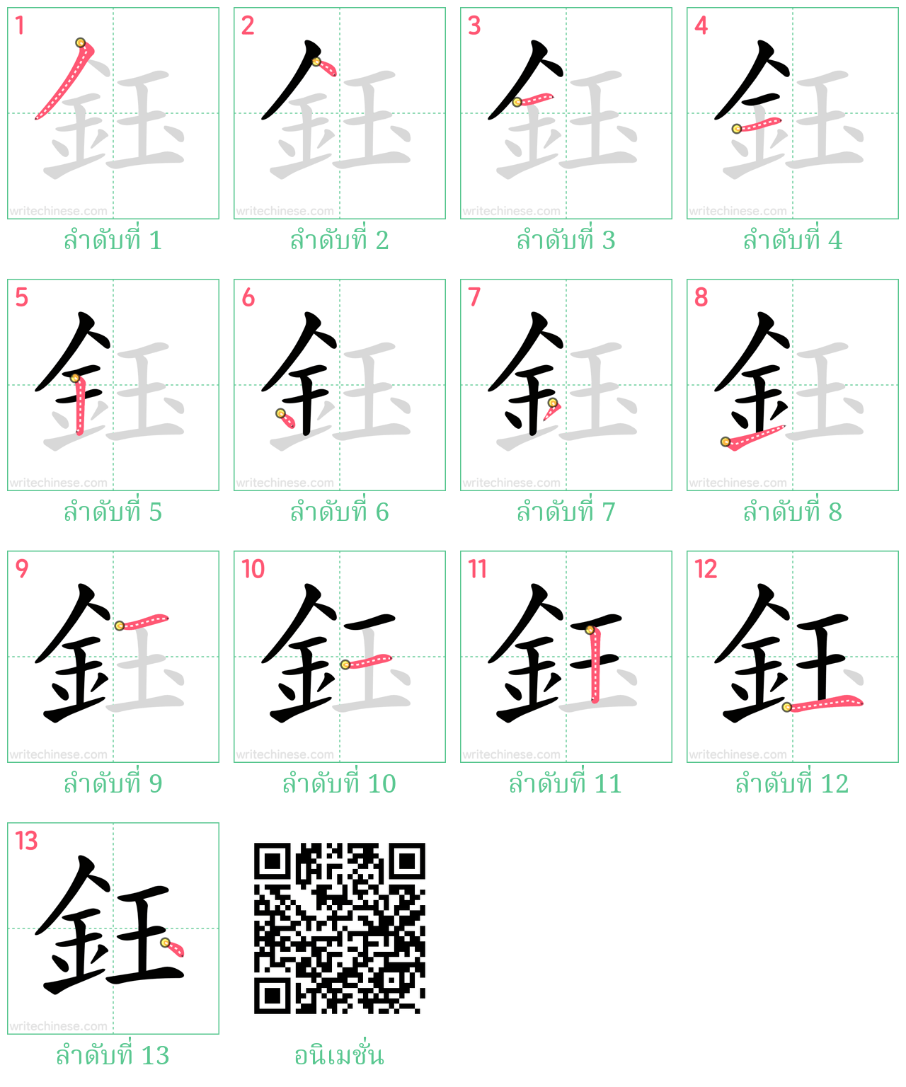 鈺 ลำดับการเขียน