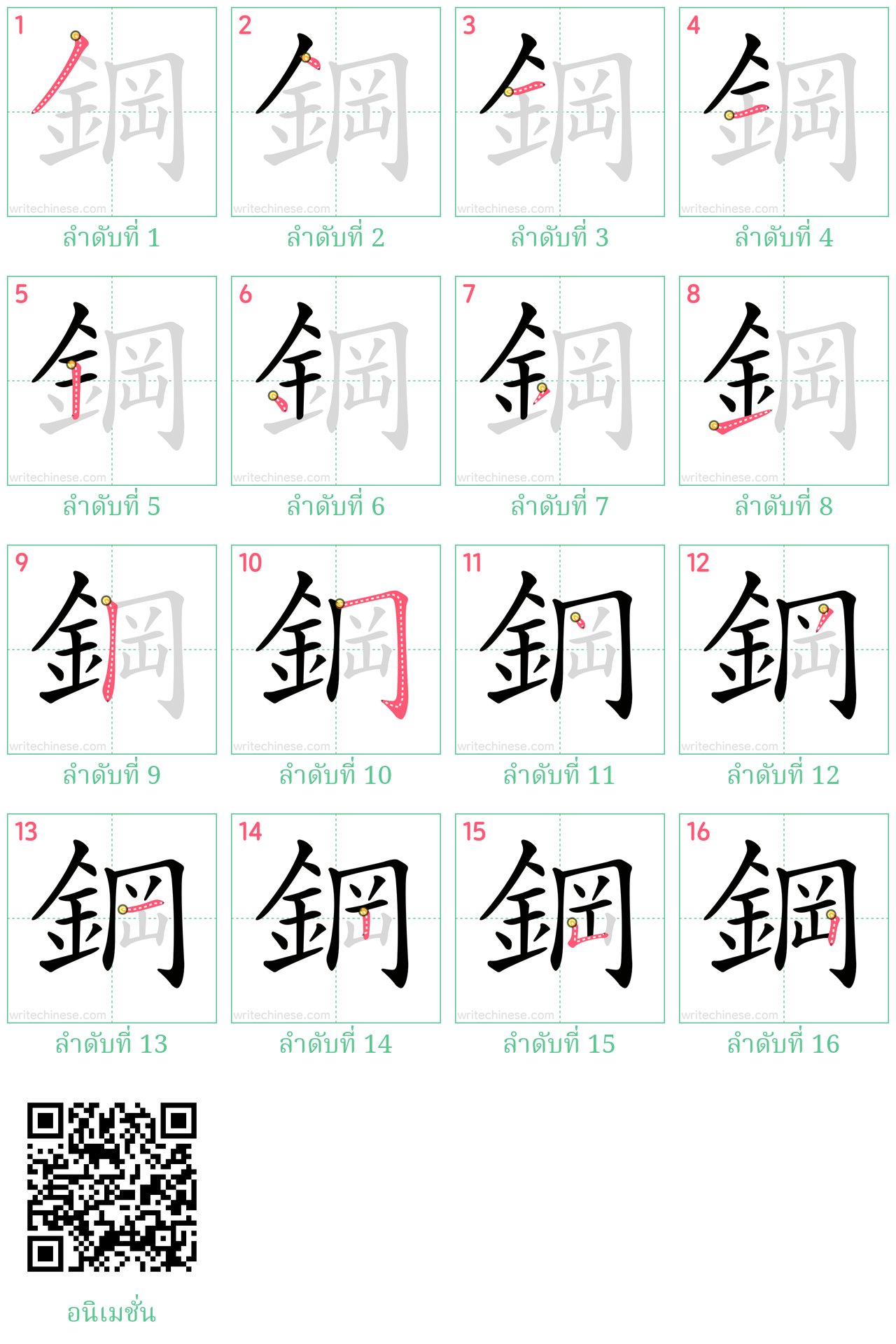 鋼 ลำดับการเขียน