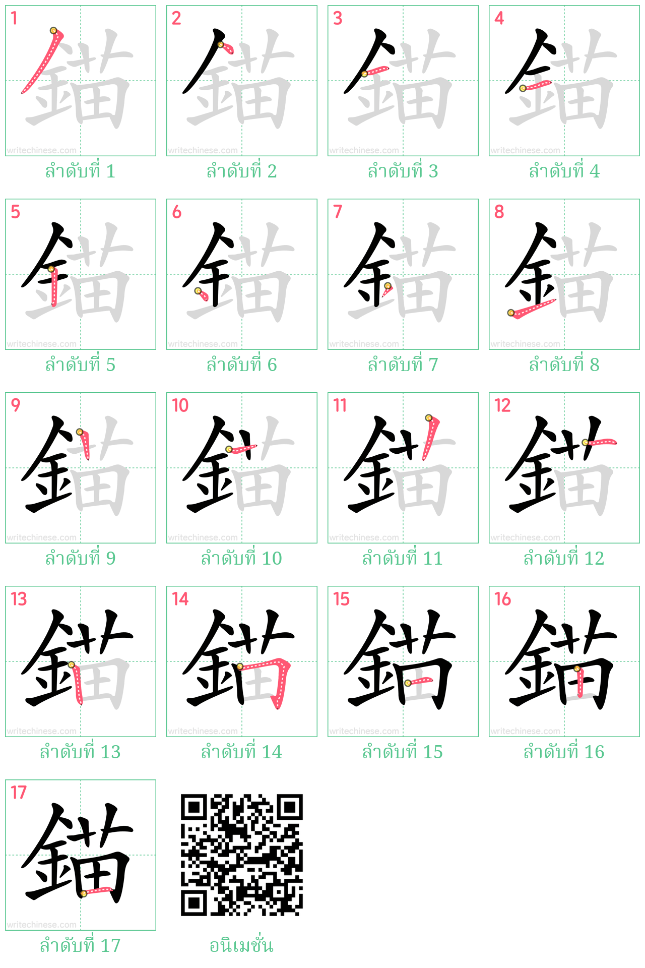 錨 ลำดับการเขียน