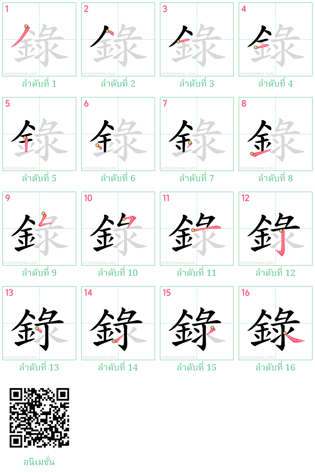 録 ลำดับการเขียน