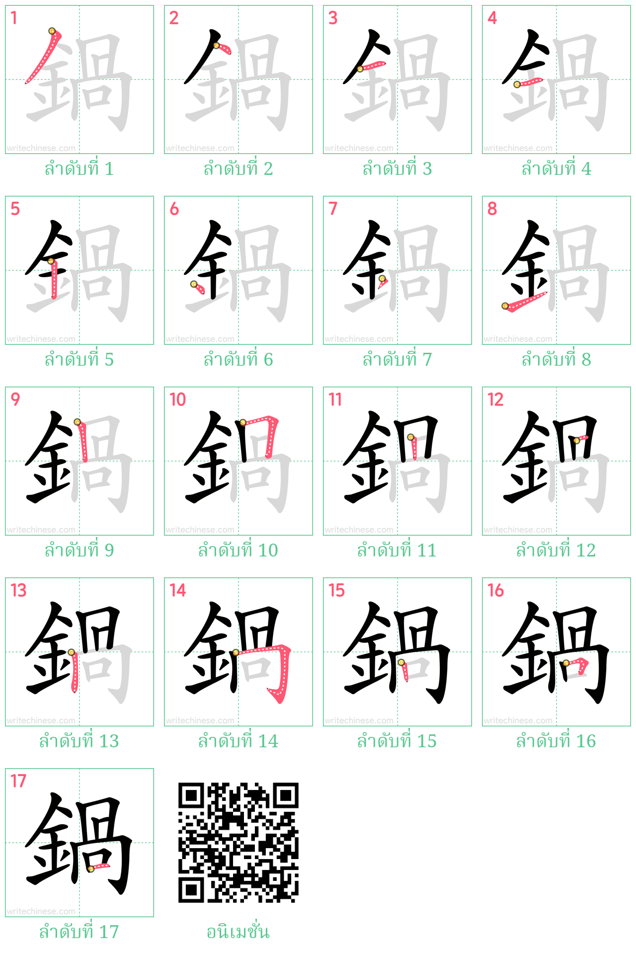 鍋 ลำดับการเขียน