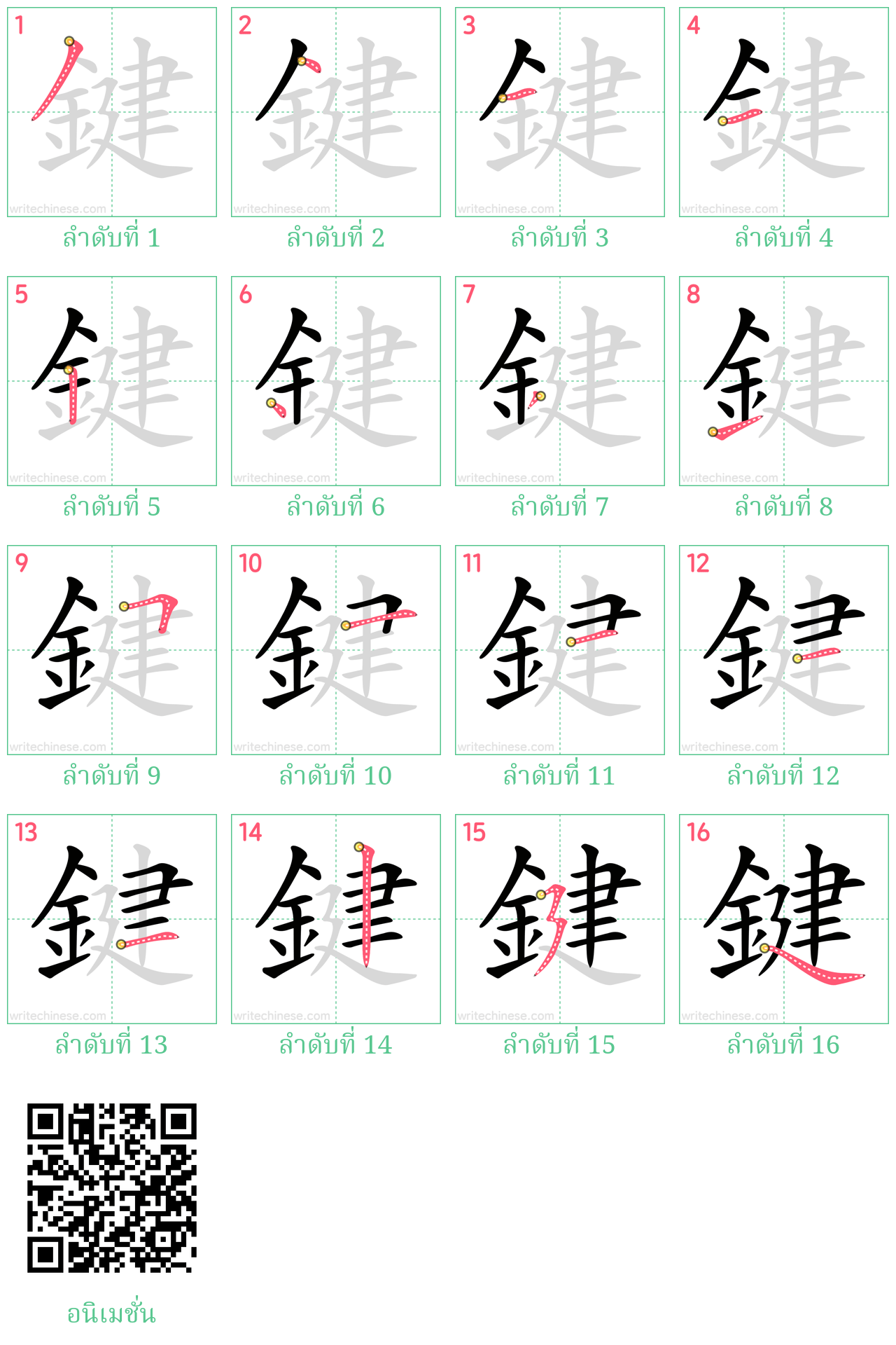 鍵 ลำดับการเขียน