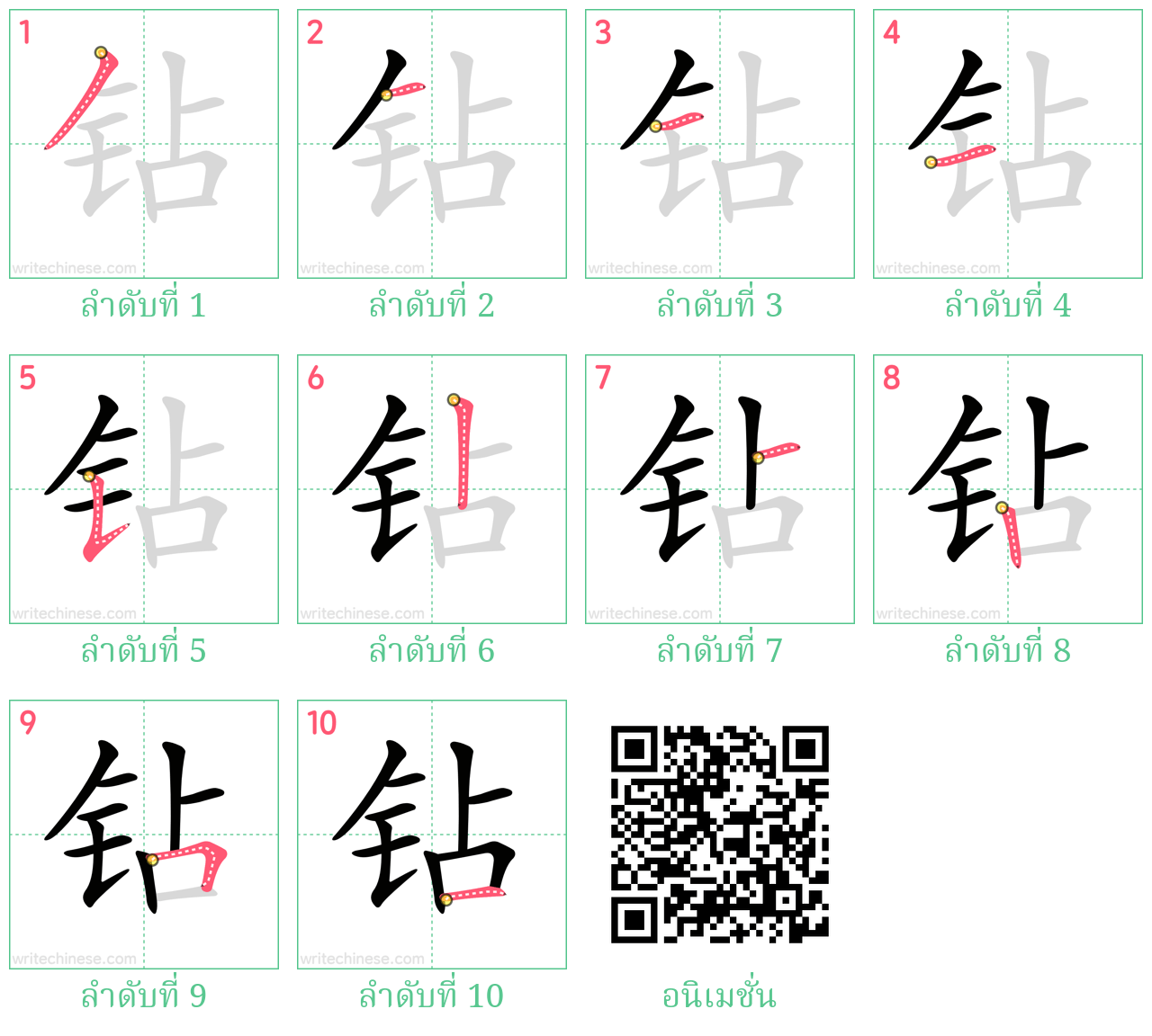 钻 ลำดับการเขียน