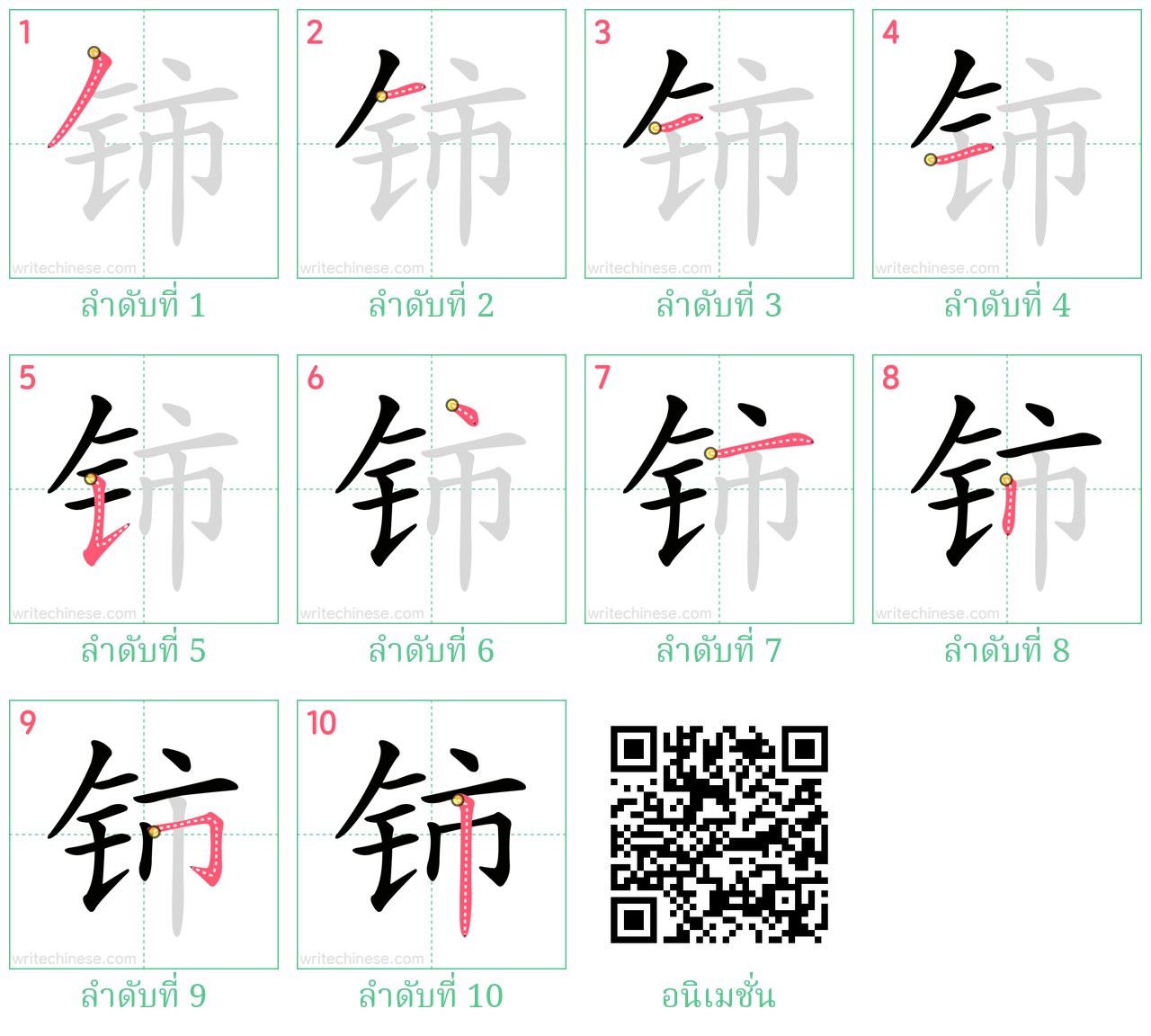 铈 ลำดับการเขียน