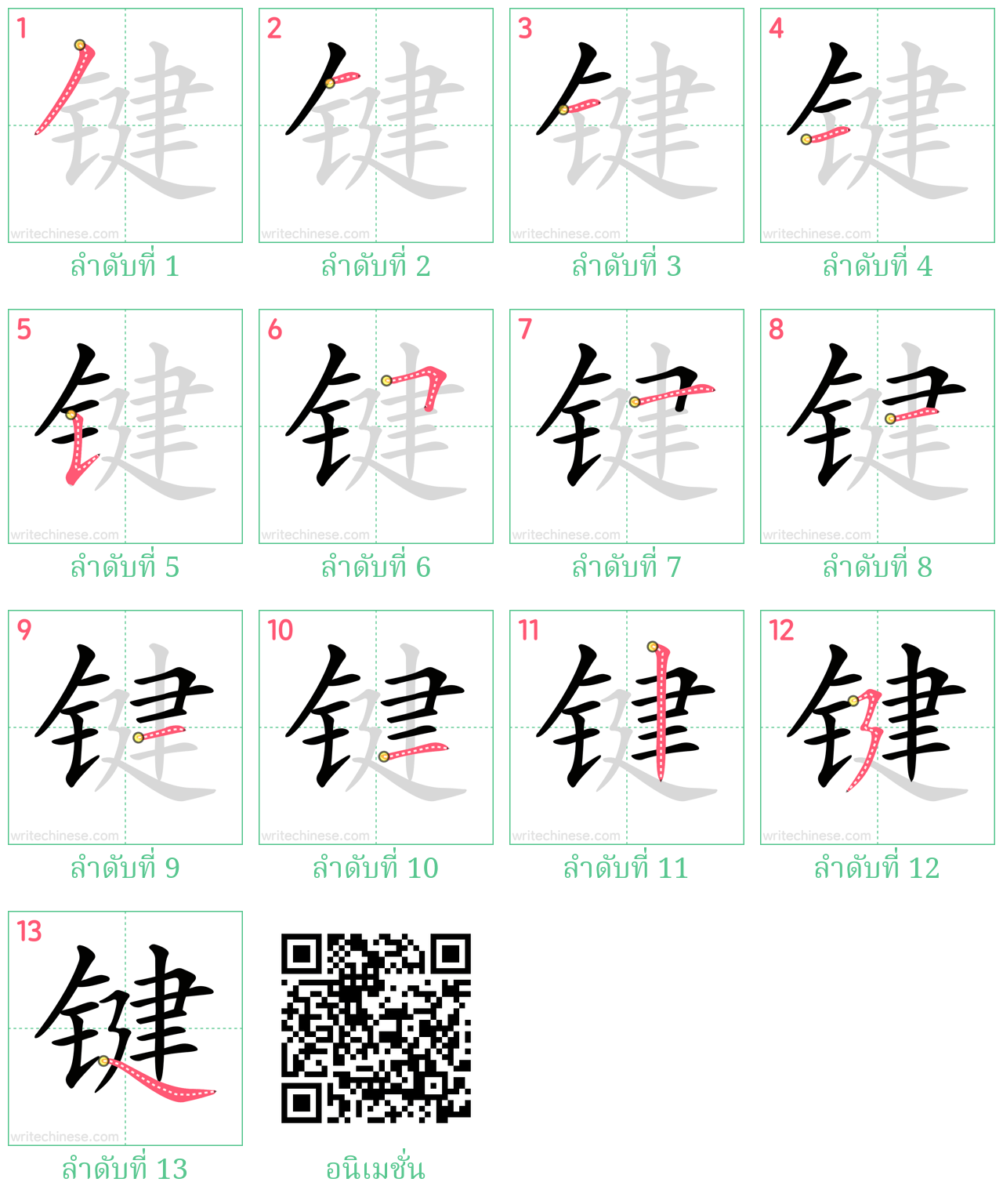 键 ลำดับการเขียน