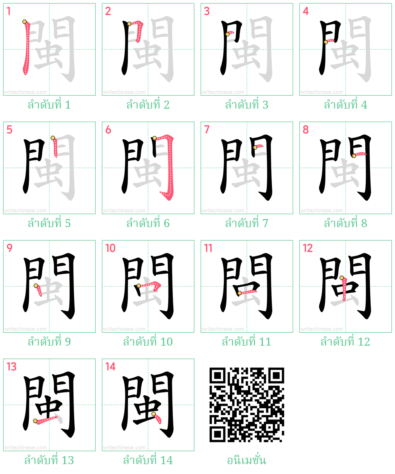 閩 ลำดับการเขียน