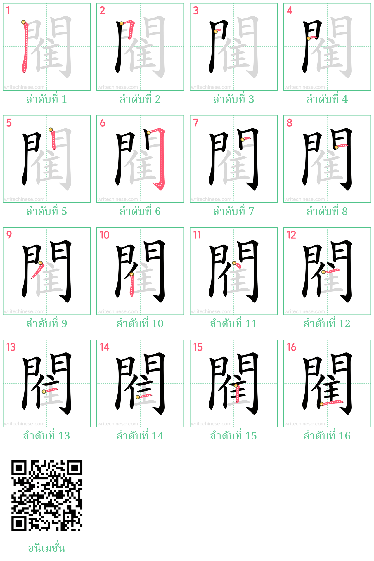 閵 ลำดับการเขียน