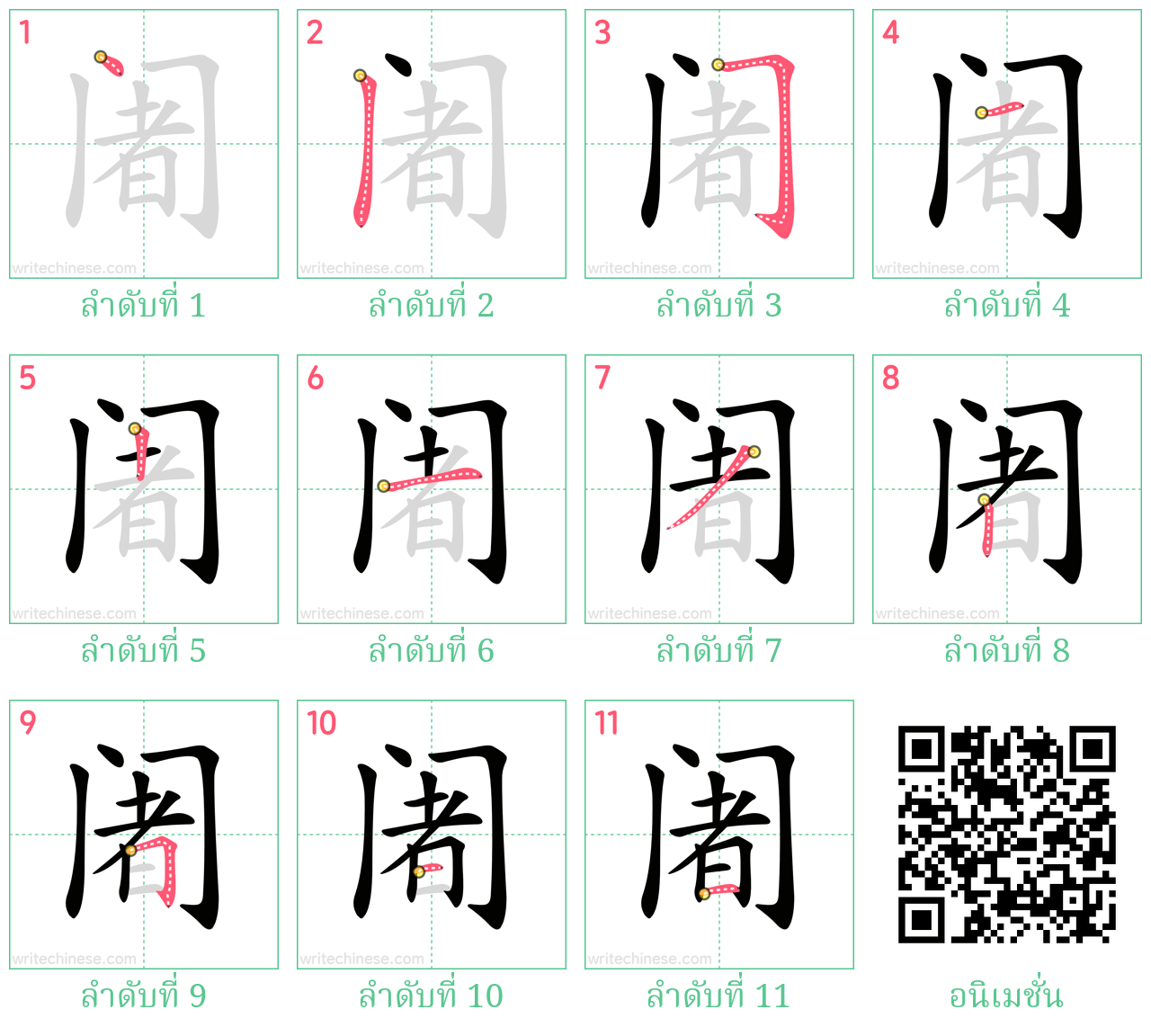 阇 ลำดับการเขียน