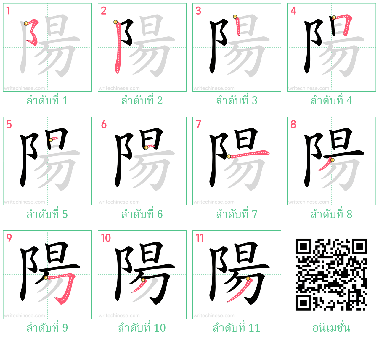 陽 ลำดับการเขียน