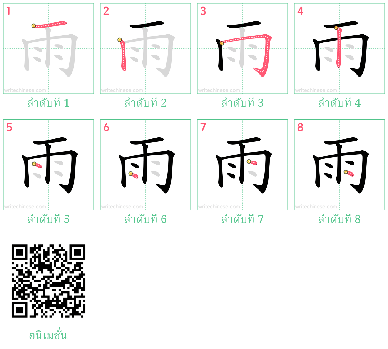 雨 ลำดับการเขียน