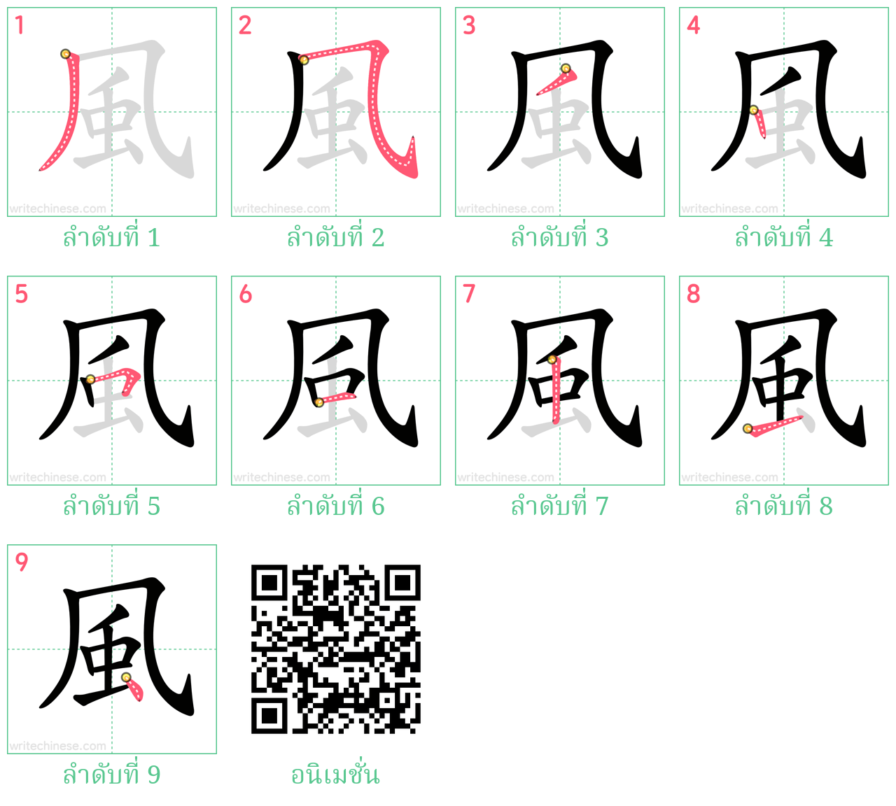 風 ลำดับการเขียน