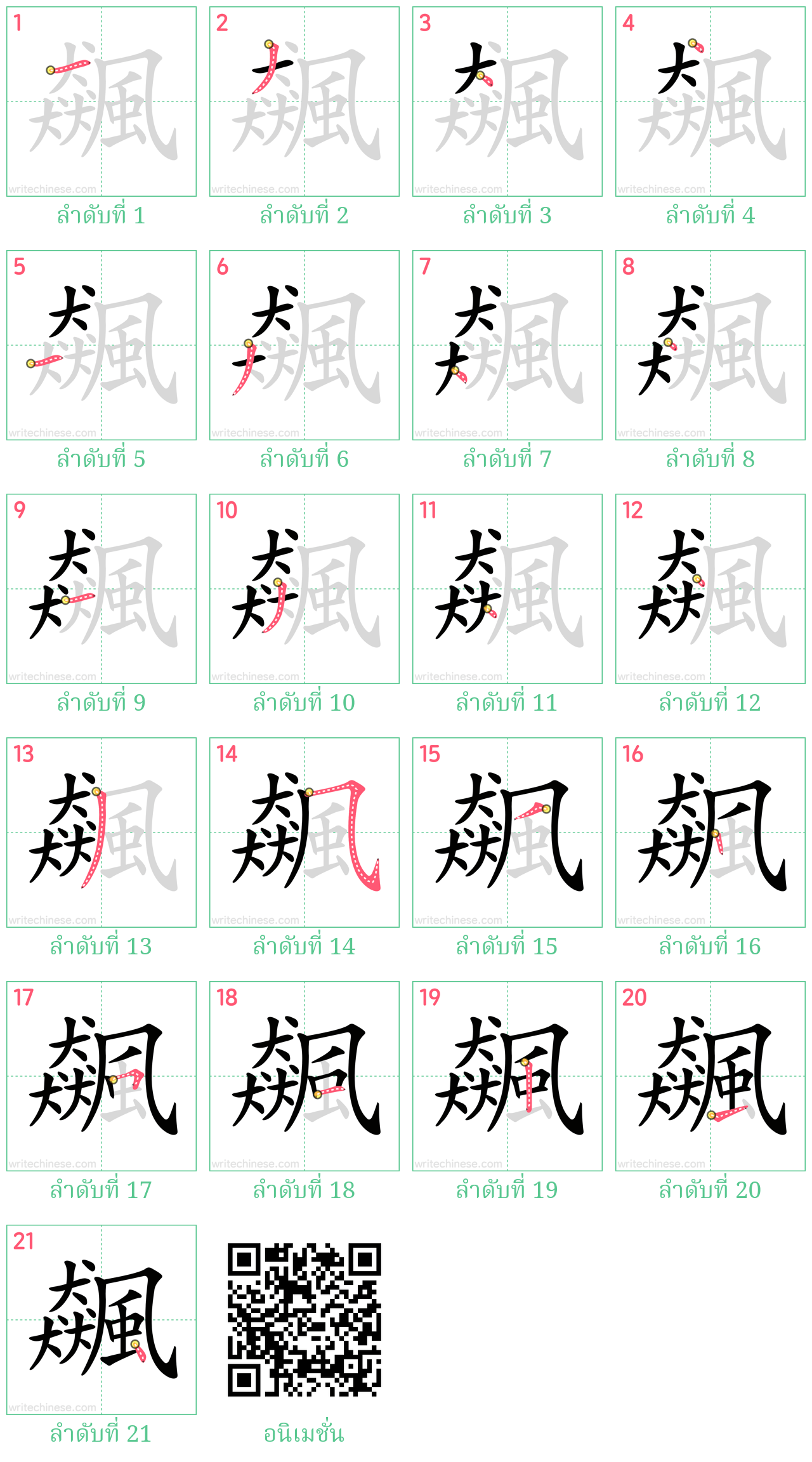 飆 ลำดับการเขียน