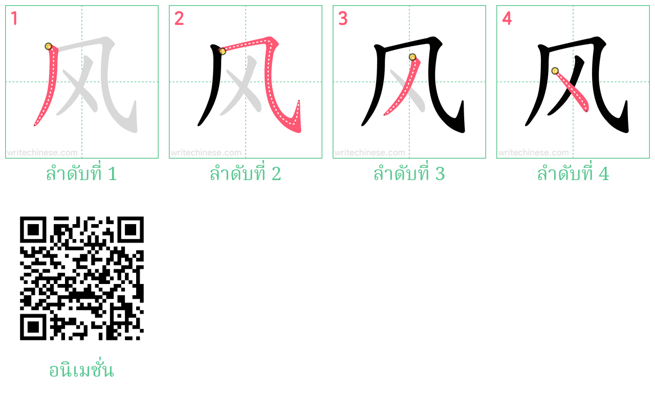 风 ลำดับการเขียน