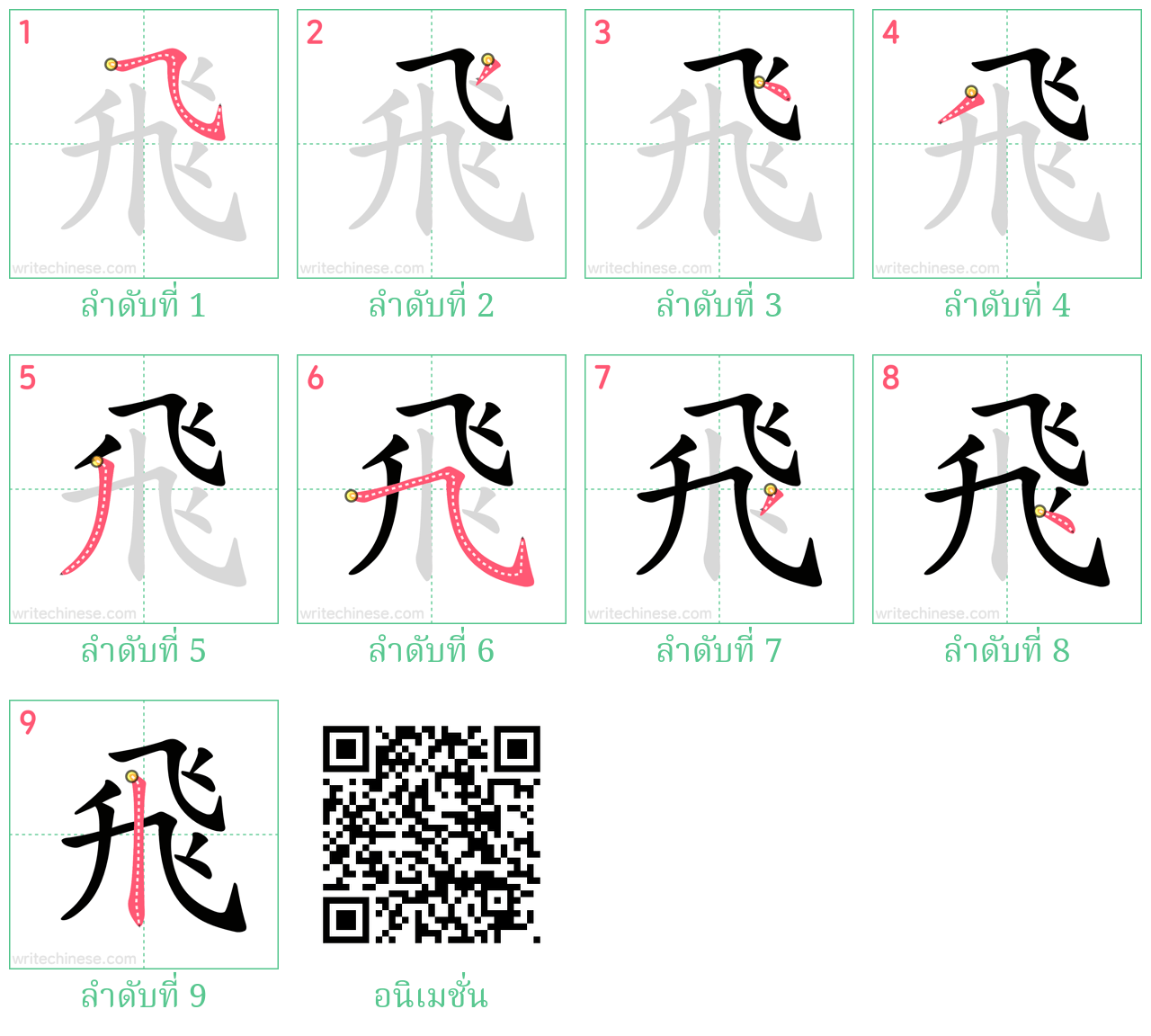 飛 ลำดับการเขียน