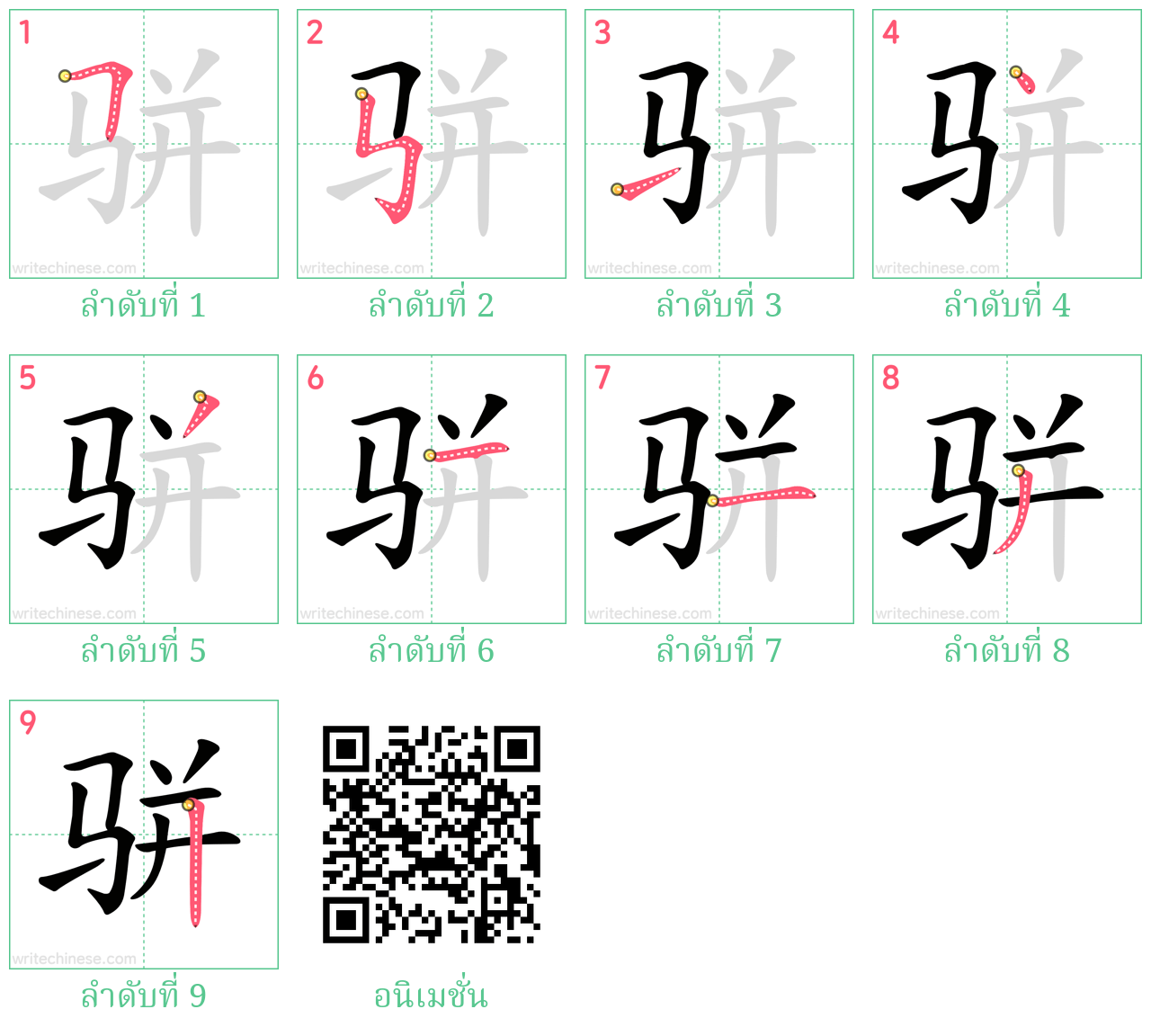 骈 ลำดับการเขียน