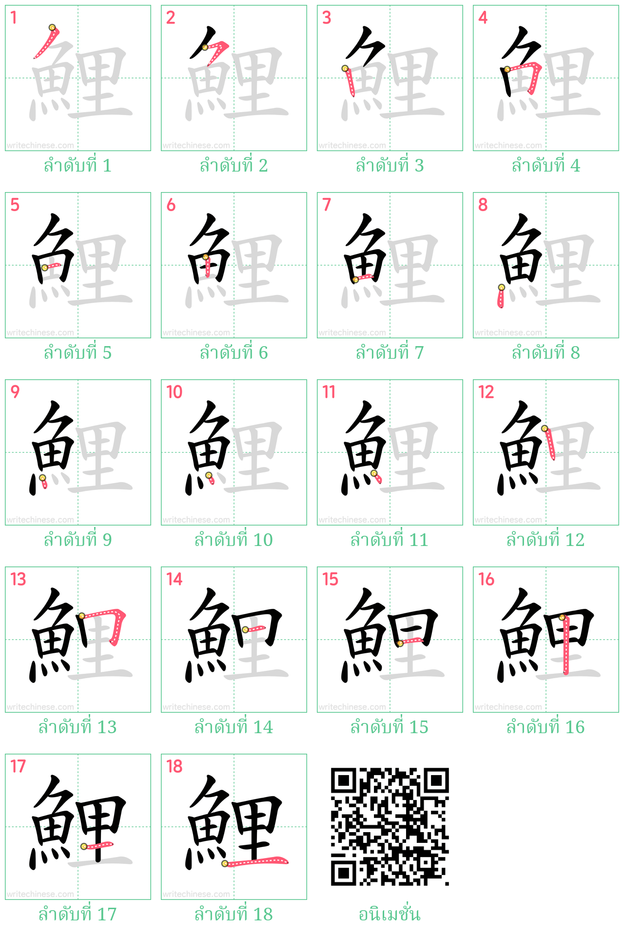 鯉 ลำดับการเขียน