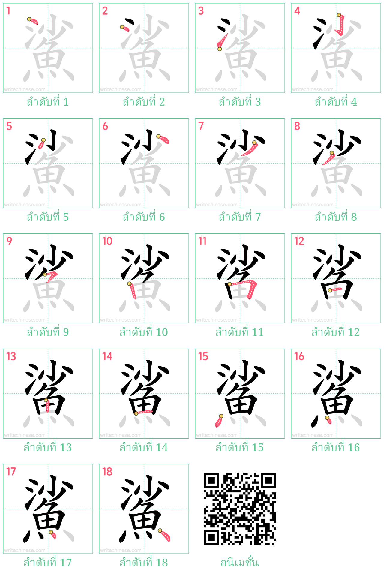 鯊 ลำดับการเขียน