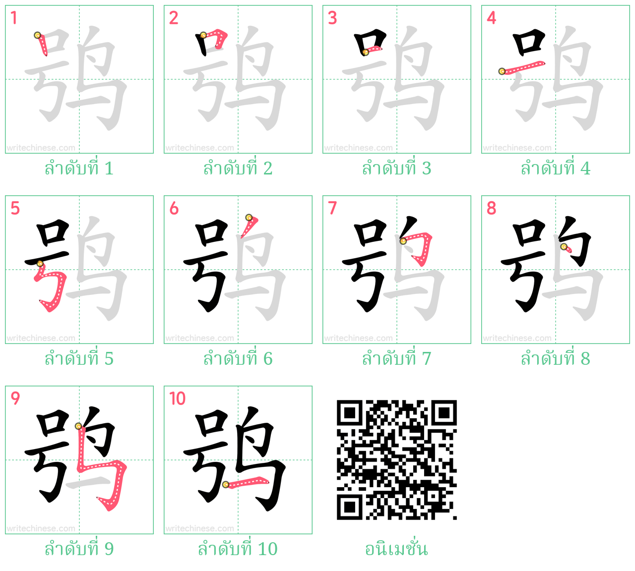 鸮 ลำดับการเขียน