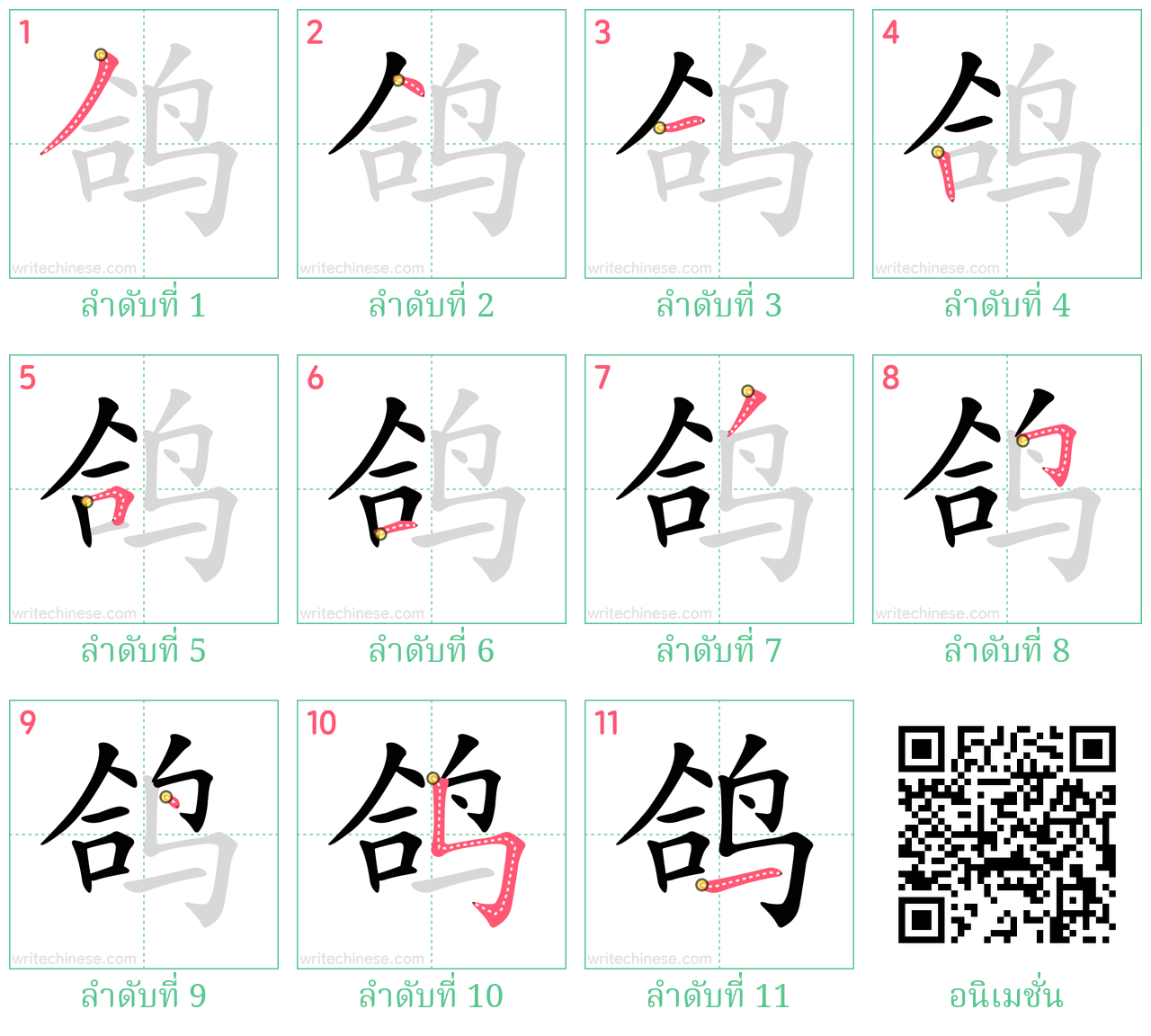 鸽 ลำดับการเขียน