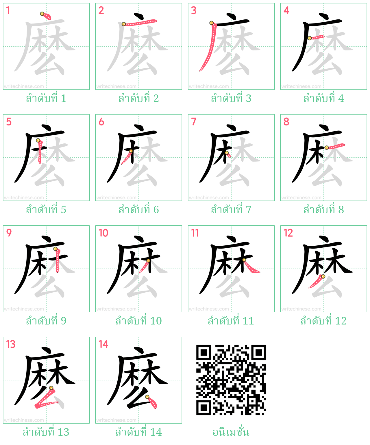 麽 ลำดับการเขียน